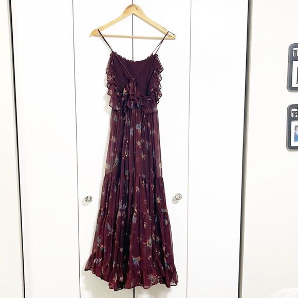 Free People Cloud Nine Chiffon Maxi Dress In Berry Combo Size S - Picture 8 of 9